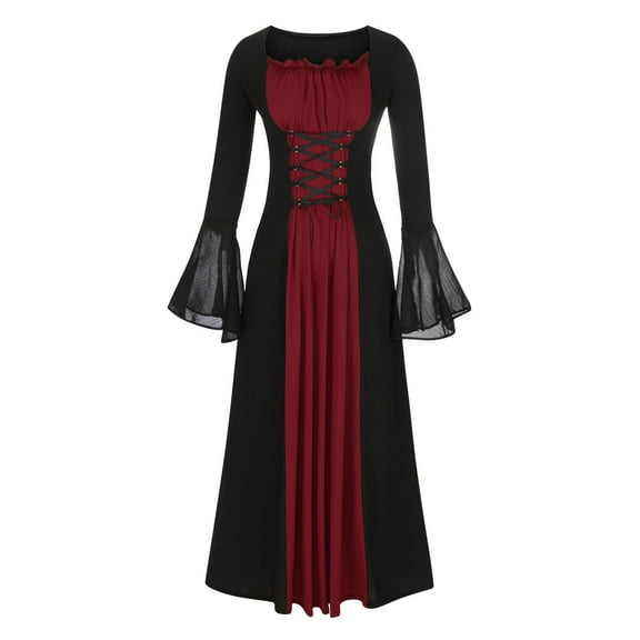 Women's Victorian Dress Flare Sleeve Renaissance Medieval Vintage Gothic Dresses with Corset Patchwork Ball Gown