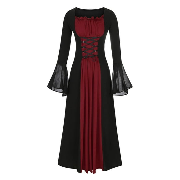 Gothic Clothes For Women 2024 Dark Vintage Steampunk Clothes Flare Sleeve Halloween Party Dress Punk Hippie Dresses
