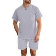 thumbnail image 3 of HVOBTTY Mens Comfy Pajama Set, Summer Pajama Set for Men, Men's Casual Soft Solid Color V Neck Short Sleeve Top and Shorts Breathable Button Pockets Homrwear Pajama Set Gray, XS, 3 of 5