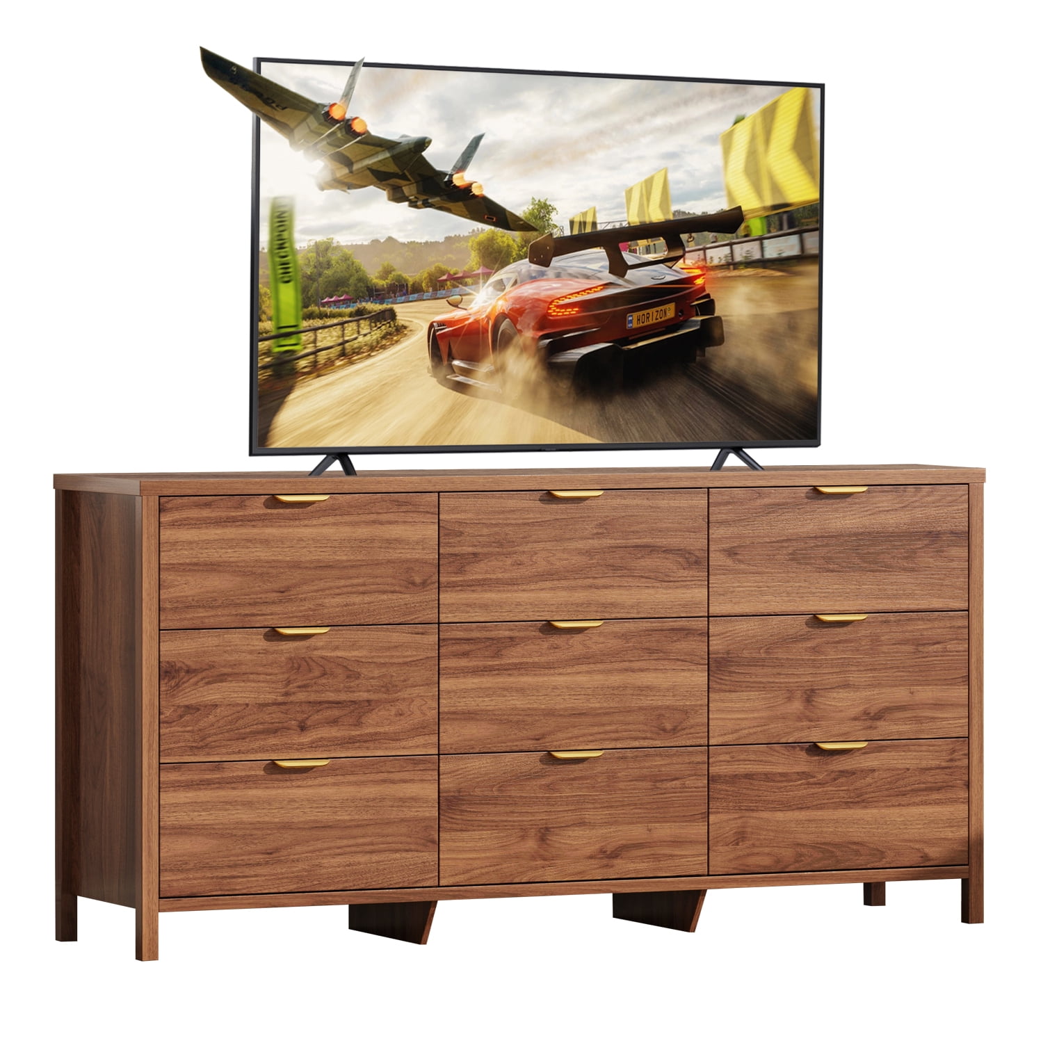 Arulvmrn medieval-style 9-drawer dresser, 63" chest, wood organizer for bedroom/living room, walnut.