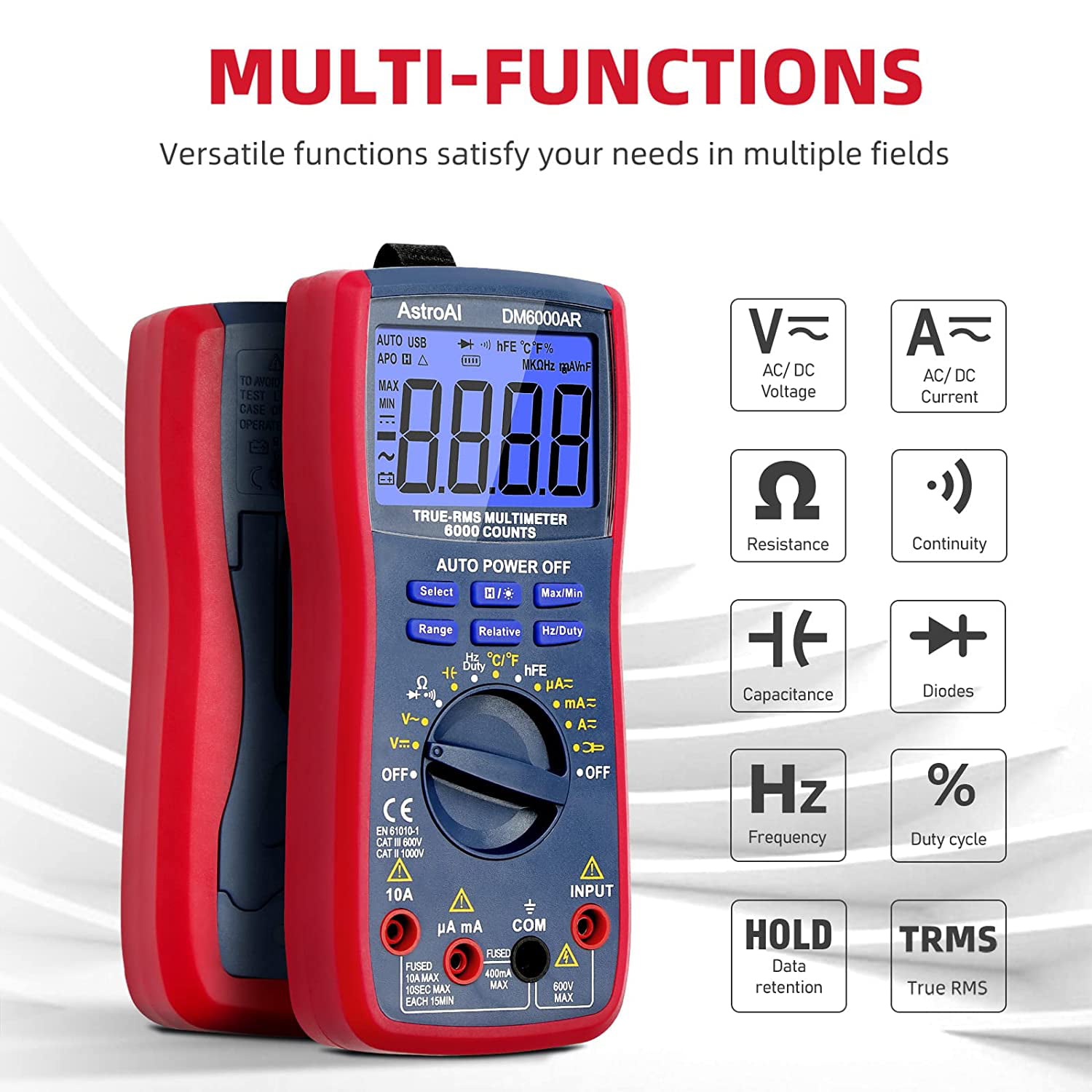 Volt Meter 6000 Counts Auto-Ranging LCD Large Screen for Auto Pro Multimeter Tester AC/DC Voltage/NCV/Resistance/Capacitance/Diode/Frequency Vafany Digital Multimeter with Voice Recognition Control 