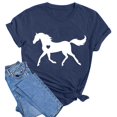 thumbnail image 4 of JIRNDf T-Shirt pour Femmes Hauts Tendance Été Mode Imprimé Ample Col Rond Manches Courtes Mignon T-Shirts Graphiques pour Femmes Chemises Bleu Foncé L, 4 of 4