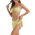thumbnail image 4 of Elerevyo Women's Ribbed O Ring Bandeau Bikini Sets, 3 Piece Back Buckle Triangle Thong Bottom Swimwear Bathing Suits Small Light Yellow, 4 of 5