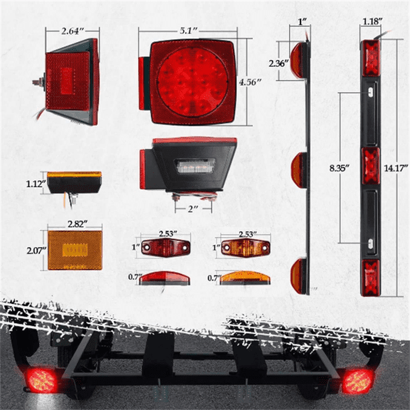 Submersible Trailer Lights Kit 12V - Square LED Kits 14" Red/Amber ID Light Bar Clearance Lights