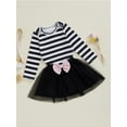 thumbnail image 3 of Suealasg Little Girls Fall Outfits 2Pcs Kids Toddler Girls Spring Clothes Set Long Sleeve Crew Neck Striped T-shirt +Bow Mini Tulle Skirt Set 1-6 Years, 3 of 8