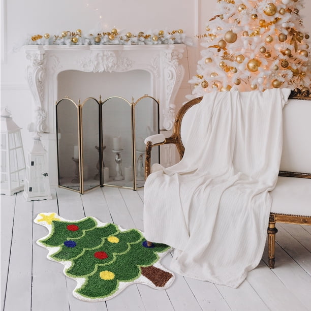Xihbxyly Artículos En Exceso Liquidación Todo Alfombras de Baño con Diseño de Árbol de Navidad para Sala de Estar, Alfombra Verde, Absorbente, Lavable, para Ducha, Suave y Gruesa