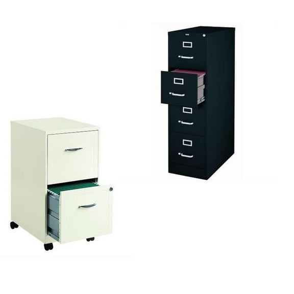 2 Piece Value Pack Black 4 Drawer and White Mobile File Cabinet