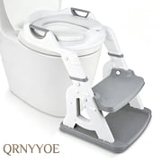 QRNYYOE Toddler Potty Training Seat 2-in-1 with 2 Step Ladder, Foldable and Adjustable Height Kids Toilet Step Stool