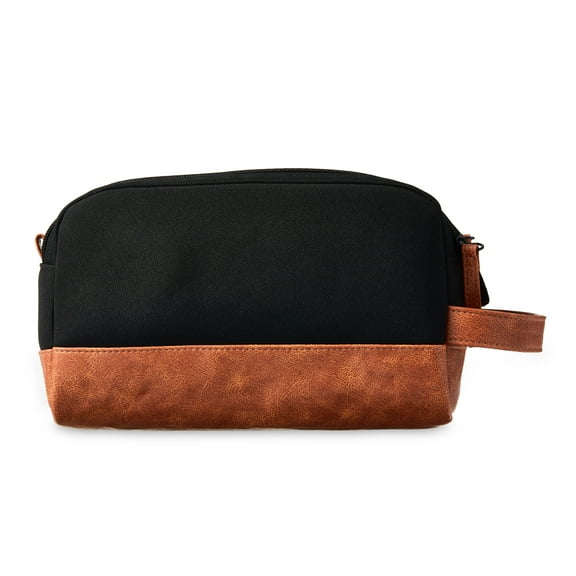 Walmart Men's Two Tone Double Zipper Sporty Dopp Kit with Faux Leather Trim, Black and Brown, 1 Count