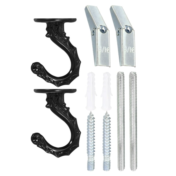 Gancho de techo Uxcell de 2.2" x 1.6", 2 ganchos de orquídea de techo con hardware de montaje, negro