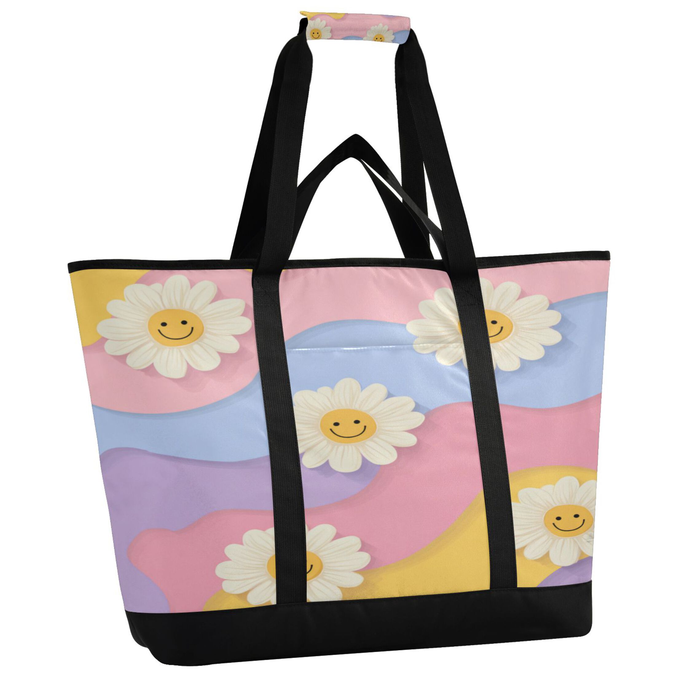 Extra-Large Wide Opening Design Capacity Hand-Held Ice Pack Thickened Insulation Layer For Long-Lasting Cold Retention For Outdoor Shopping Picnics And Camping Cute Adorable Smiling Daisies