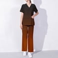 thumbnail image 2 of MELDVDIB Scrubs for Women Set Casual Light Weight Solid Color Short Sleeve Loose V-neck Tops & Wide Leg Pants Pullover Tops with Pocket, 2 of 5