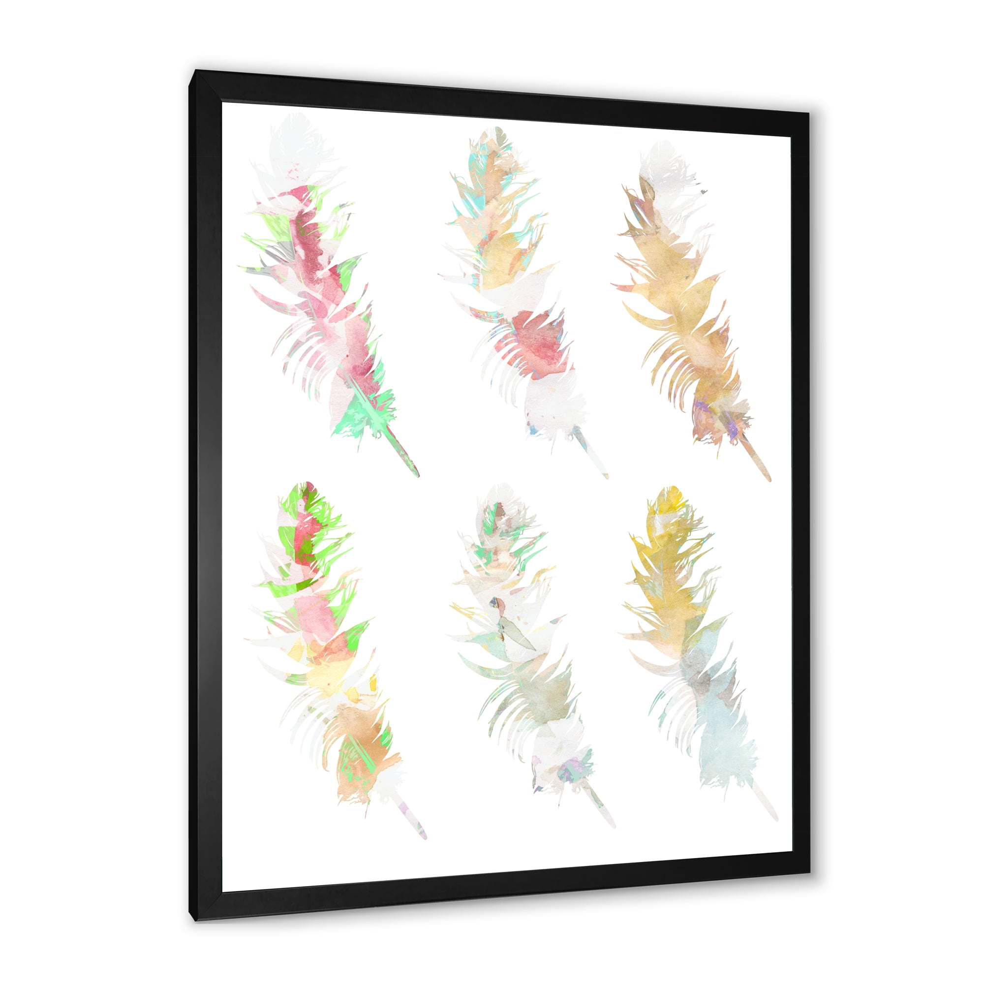 Designart 'Vibrant Boho Art Feather In Rustic Bright Colors' Bohemian & Eclectic Framed Art Print