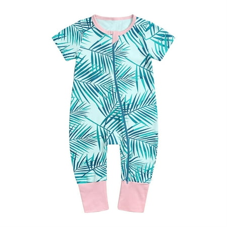 

Summer Savings Clearance! Dezsed 3M-3Y Baby Clothes Boys Girls Cute Cartoon Leaf Cat Pattern Short Sleeve Double Zipper Romper Jumpsuit Kawaii Clothes Newborn Romper