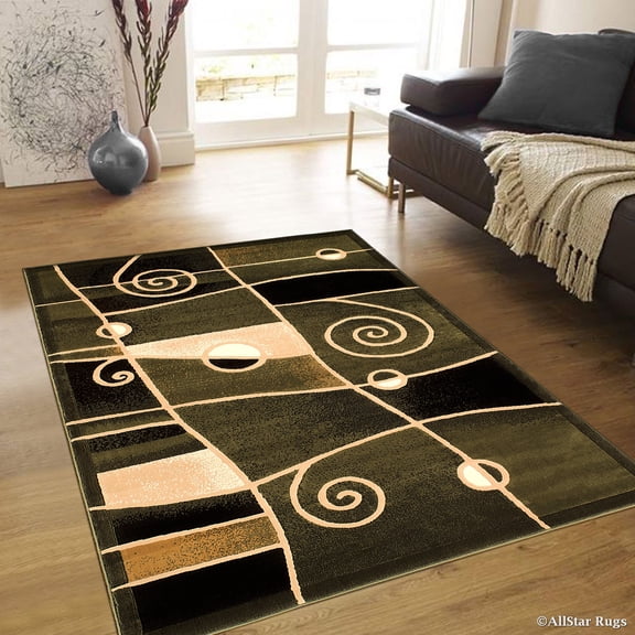 Allstar Green Abstract Modern Area Carpet Rug (3' 9" x 5' 1")