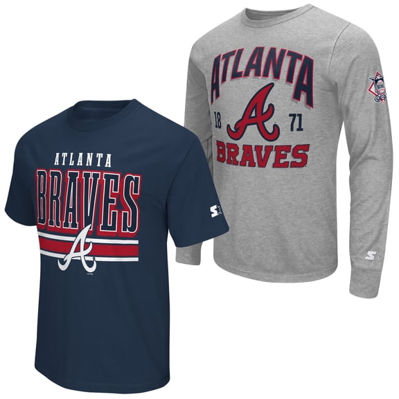 Men's Starter  Heather Gray/Navy Atlanta Braves Two-Pack Long Sleeve & Short Sleeve T-Shirt Set