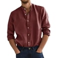 thumbnail image 2 of Men’s Long Sleeve Cotton Linen Shirt Stand Up Collar Breathable Casual Top, 2 of 3