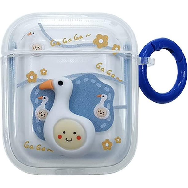 Funda para Airpods 1 y 2, funda suave transparente con diseño de pato nadador, antideslizante, anticaída, con llavero para mujeres, niñas y niños