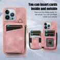thumbnail image 2 of ELEHOLD for iPhone 14 6.1 inch Luxury Zipper Wallet Case with Card Slots Zipper Pocket Kickstand Function Wriststrap Crossbody Shoulder Strap Shockproof Purse Case,Pink, 2 of 7