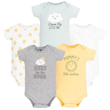 Hudson Baby Infant Cotton Bodysuits 5-Pack, Sunshine And Clouds, 3-6 Months