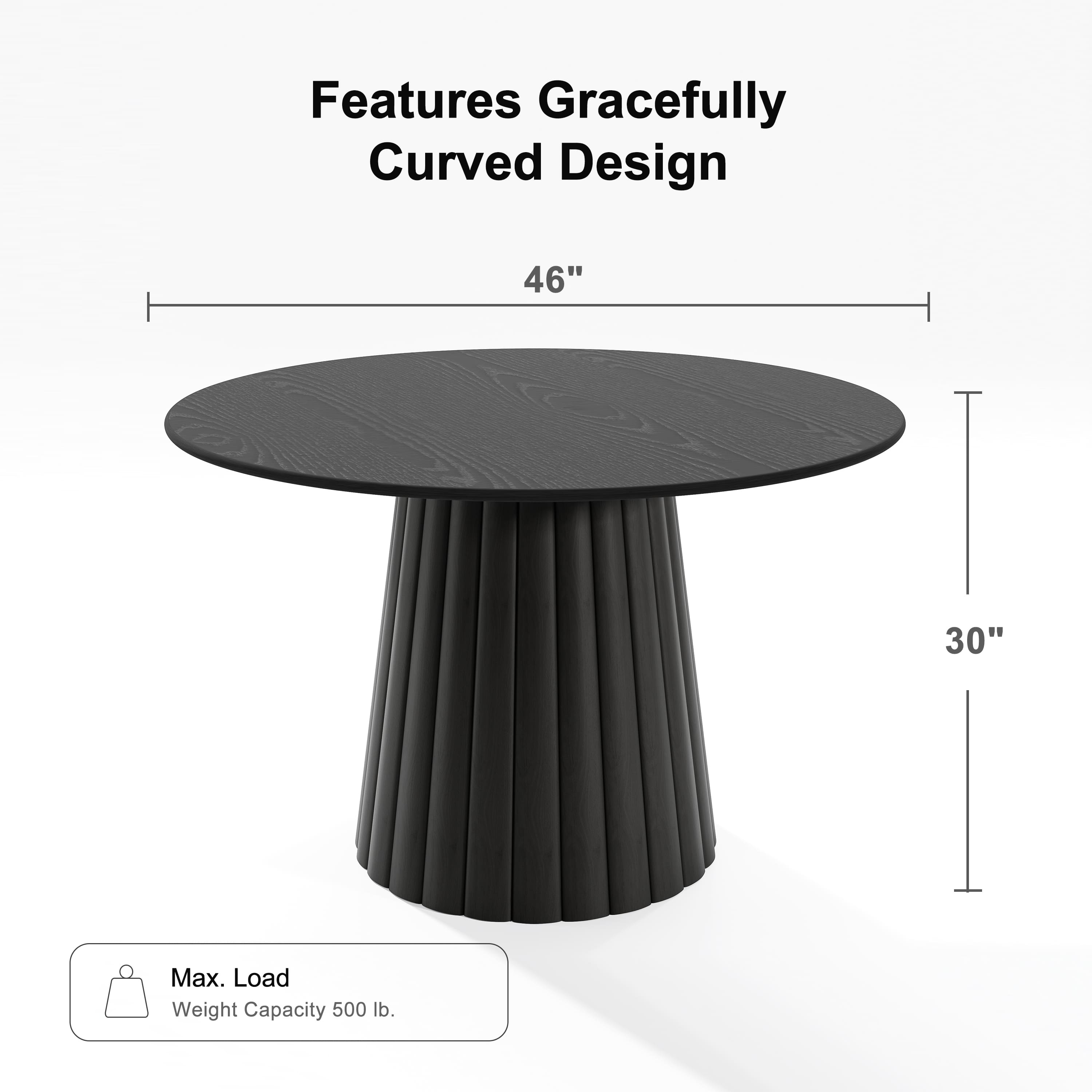 46 in. Soild Wood Black Dining Table Round Kitchen Table