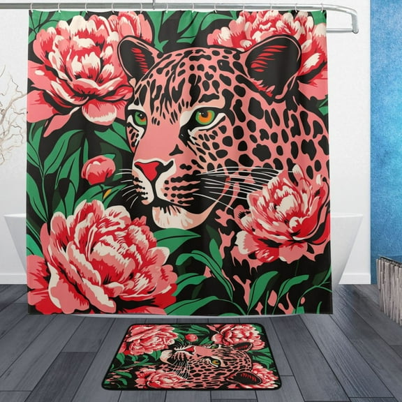 BZSMCE Shower Curtain and Bath Accessory Set,The Leaping Leopard Pattern