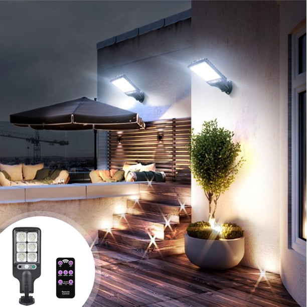 Fiudx Luces Solares con Sensor de Movimiento, Ip65 a Prueba de Agua, 3 Modos Inteligentes, Control Remoto Incluido, Iluminación de Seguridad para Exteriores, para Patio, Jardín, Cerca, Puerta de Entr