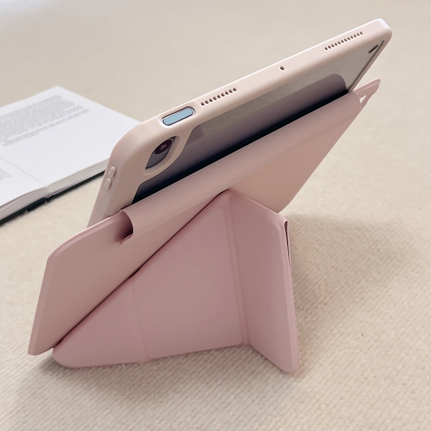 Allytechgroup iPad Mini 7th 6th Generation Case with Pencil Holder, Slim Magnetic Stand Cover, Auto Sleep/Wake, Trifold Protective Shell Case for Apple iPad mini 6/ Mini 7 8.3", Pink