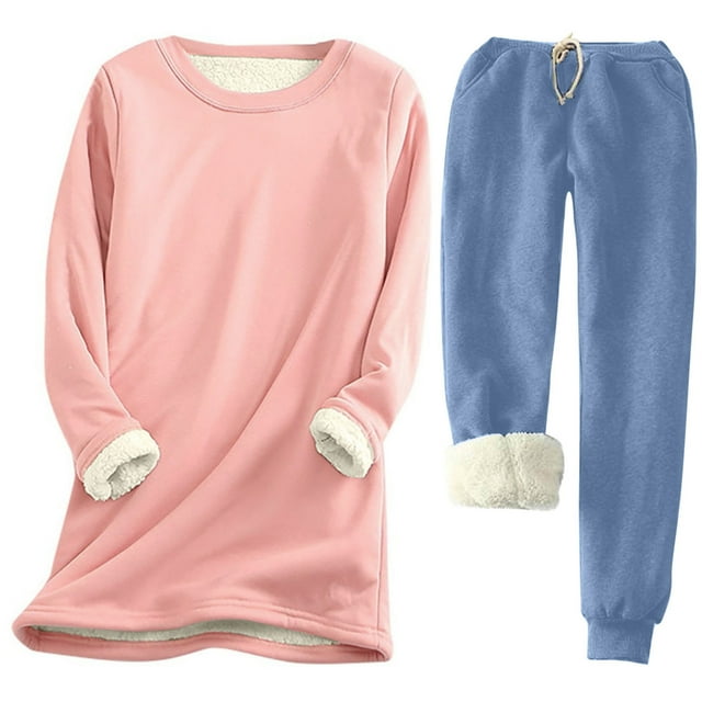 Pisexur Ensembles 2 Pcs pour Femmes Ensembles de Pyjama en Molleton Chaud pour Femmes 2 Pcs Chandail à Col Rond Pantalon de Pyjama Ample Vêtements de Détente Décontractés Tenues d'Hiver Surdimensionnées Grande Taille P-5TG