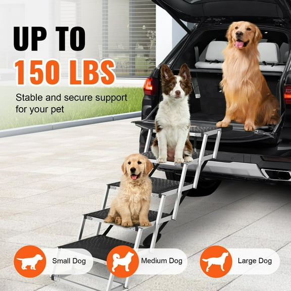 Heavy-Duty 5-Step Dog Stairs for Vehicles - Aluminum Folding Pet Steps, 150 lbs Capacity - Non-Slip Ramp for Easy Car Access