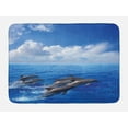 thumbnail image 1 of Sea Animals Bath Mat, Dolphins Jumping in Clear Sea and Fluffy Clouds in Sky Marine Life Photograph, Non-Slip Plush Mat Bathroom Kitchen Laundry Room Decor, 29.5 X 17.5 Inches, Blue White, Ambesonne, 1 of 2
