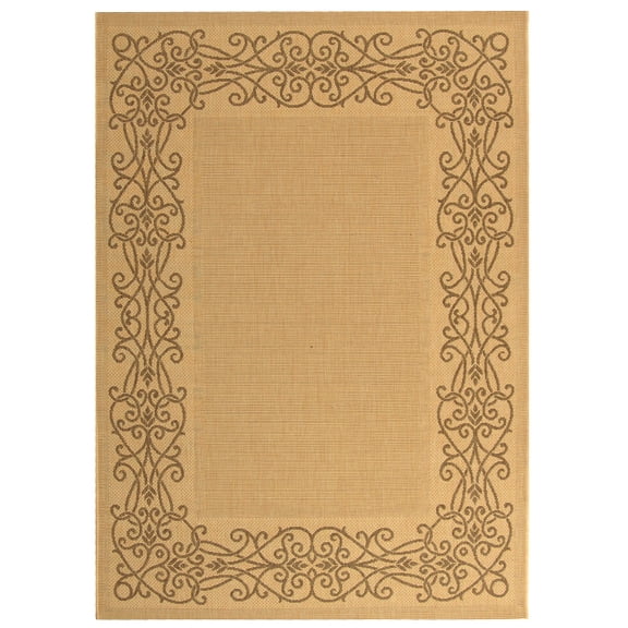 SAFAVIEH Courtyard Ellie Traditional Floral Indoor/Outdoor Area Rug, 5'3" x 7'7", Natural/Brown