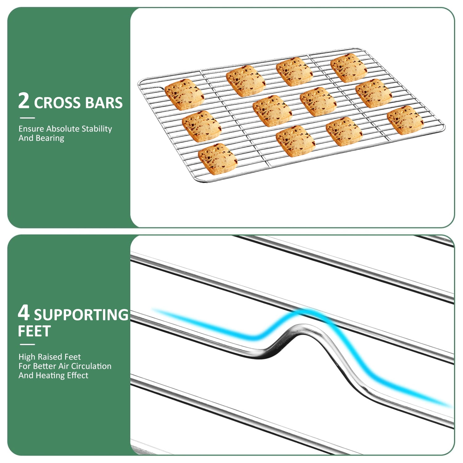 Baking Sheet with Rack Set (2 Pans + 2 Racks), 16” x 12” x 1” Stainless Steel Baking Pan Tray with Cooling Rack, Nonstick Cookie Sheet, Warp Resistant & Heavy Duty & Rust Free