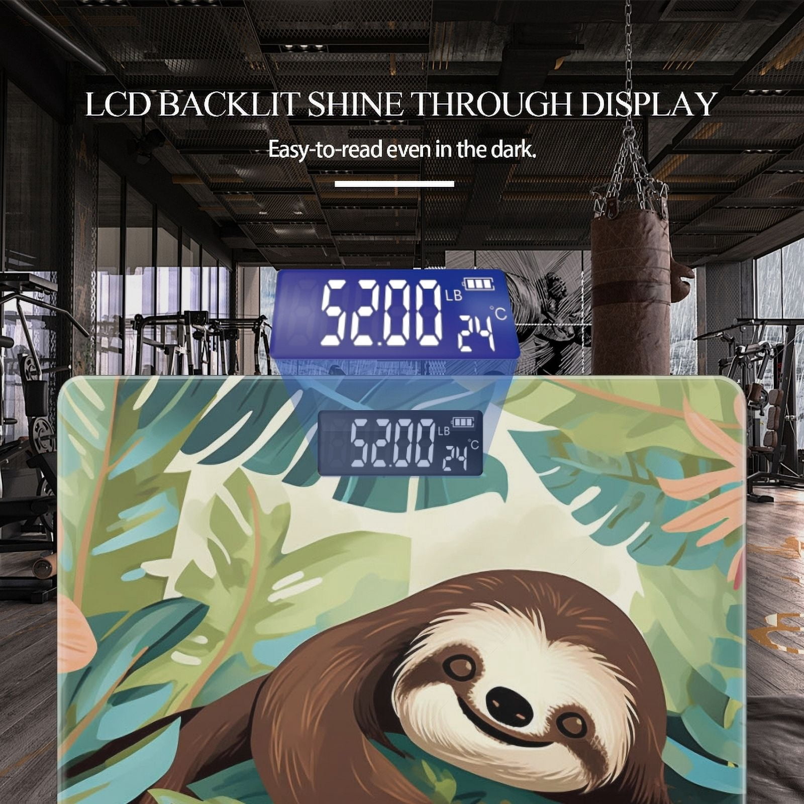 High Precision Body Weight Scale Smart Bathroom Scales with Large LCD Display(400lbs),Decorative for Bedroom-Cute Cartoon Sloth Surrounded By Tropical Leaves