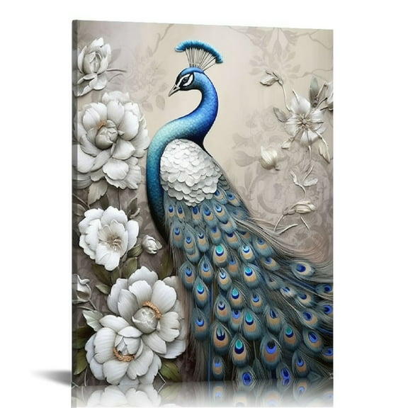 COMIO Peacock Decor Wall Art Peacock Pictures Bathroom Decor Peacock Canvas Print Framed Modern Painting Artwork For Kitchen Bedroom Bathroom Living Room Framed