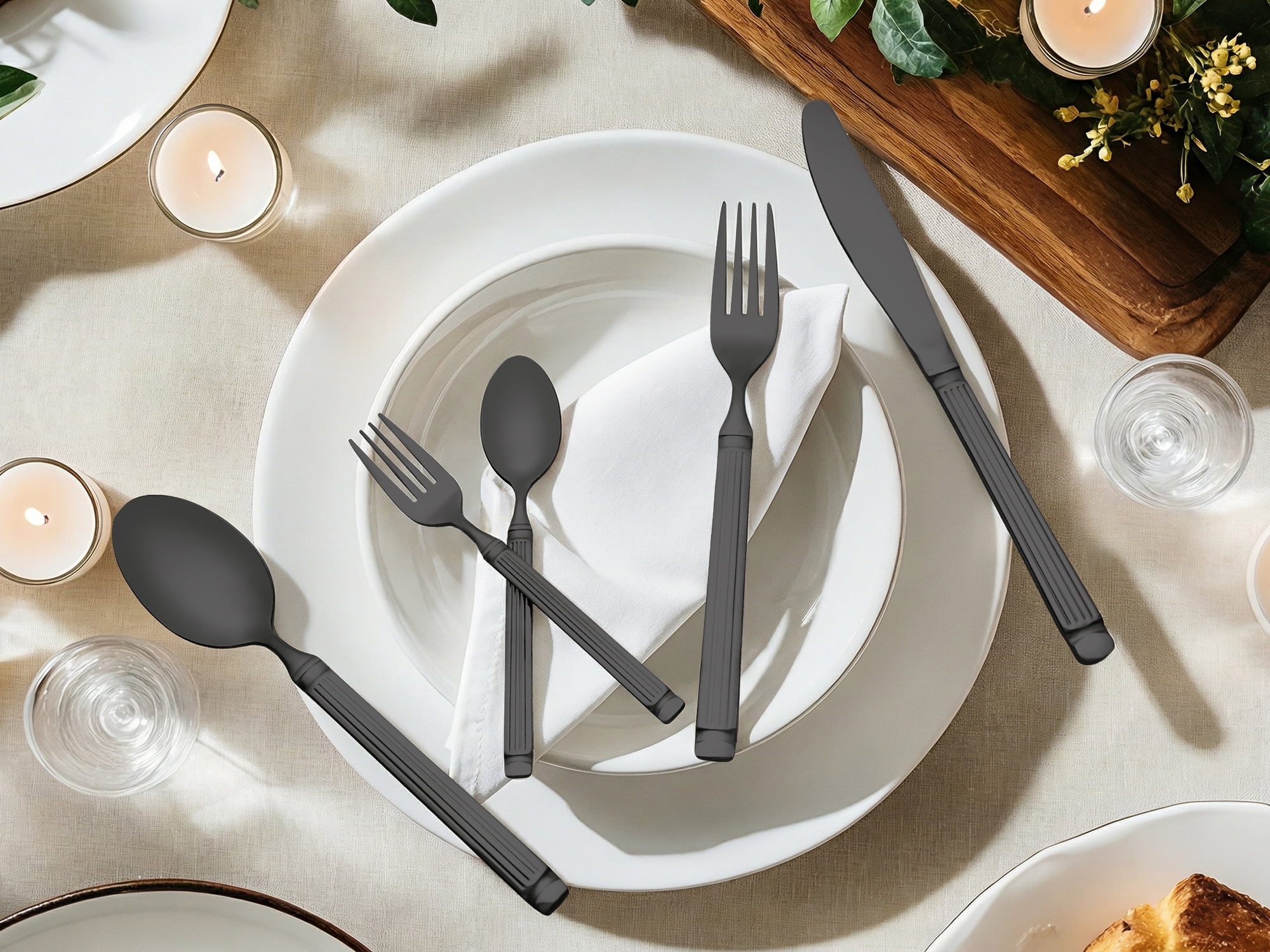 Unique Bargains Classic Stainless Steel Flatware Sets for Multiple Uses Black 20pcs