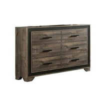 58 in. Nny Wide Dresser with 6 Drawers, Handles, Wood, Brown & Black