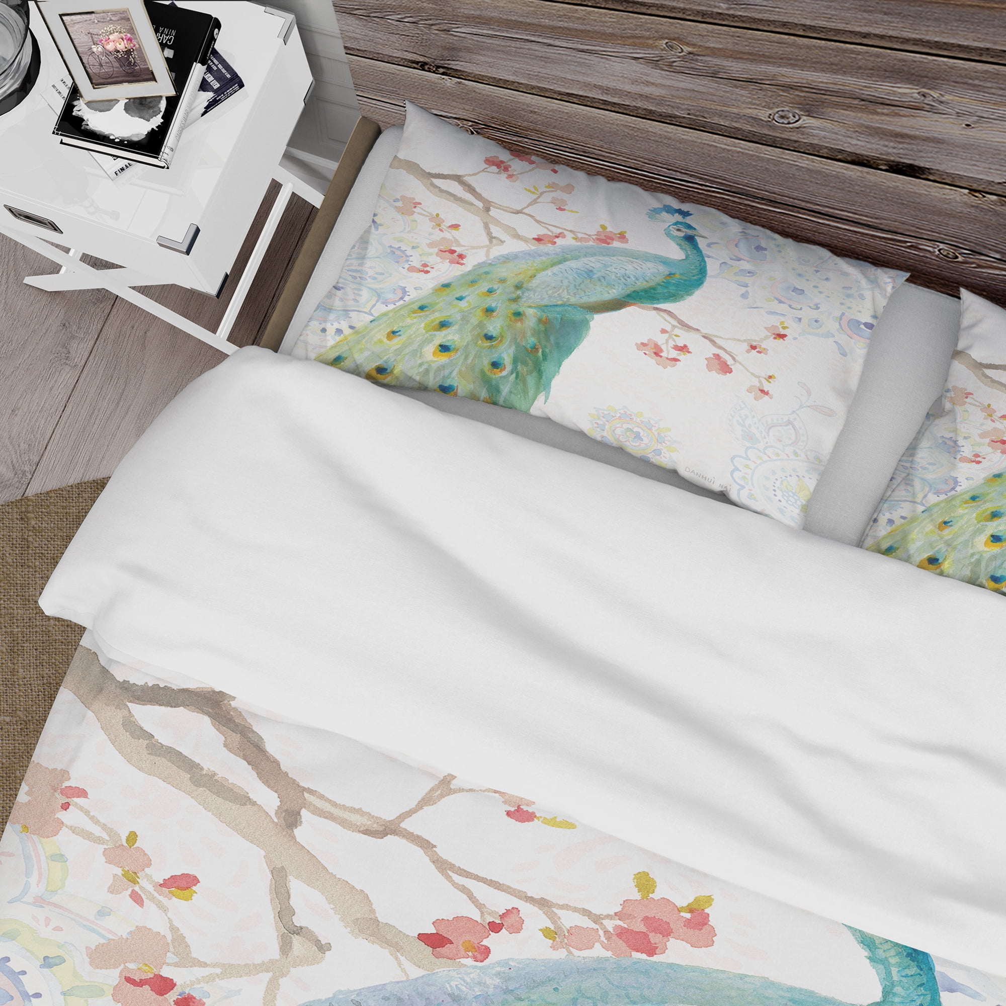 Designart 'peacocks Watercolor I' Traditional Duvet Cover Set
