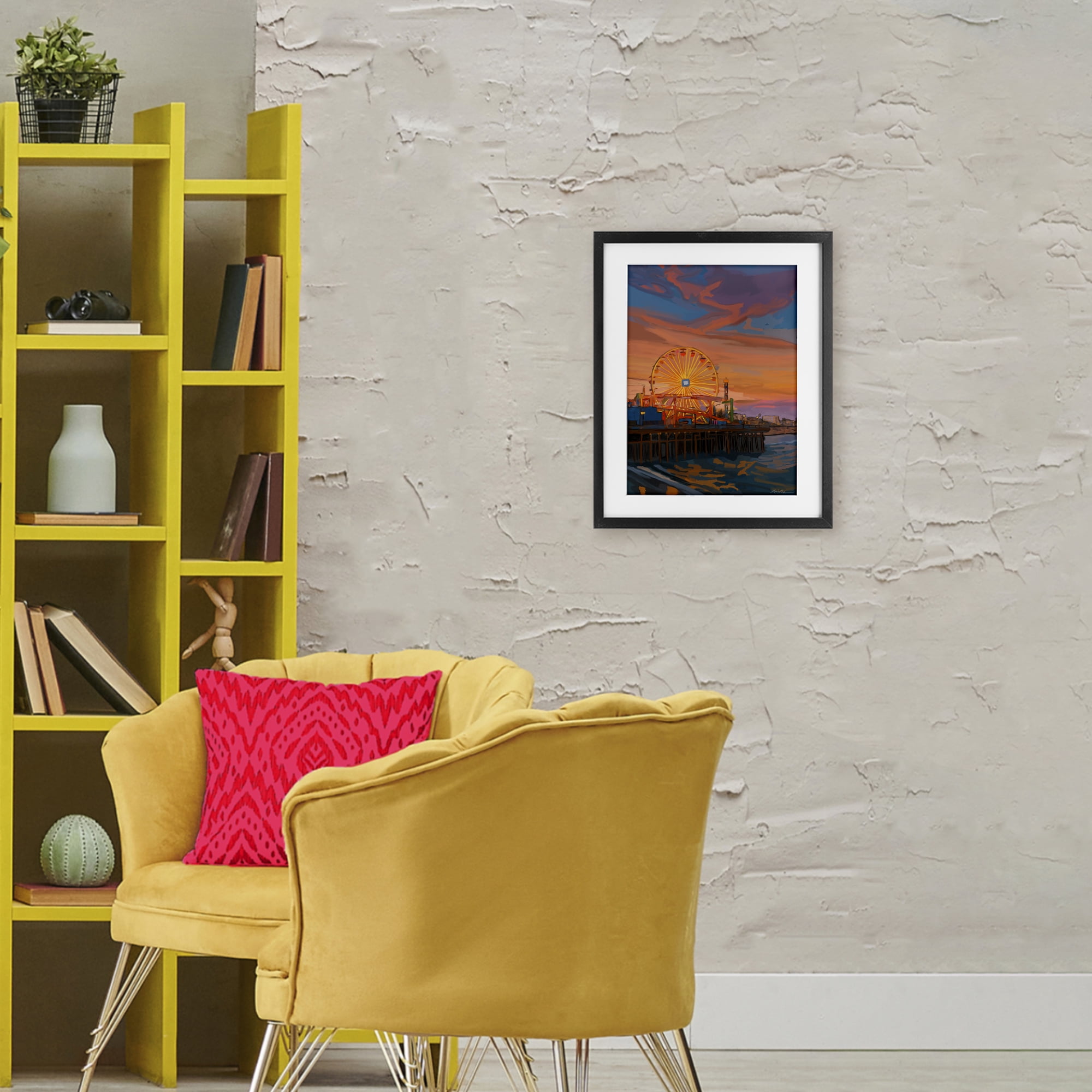 Stupell Industries Santa Monica Pier Sunset Black Framed Print Under Glass, design by Amelia Noyes