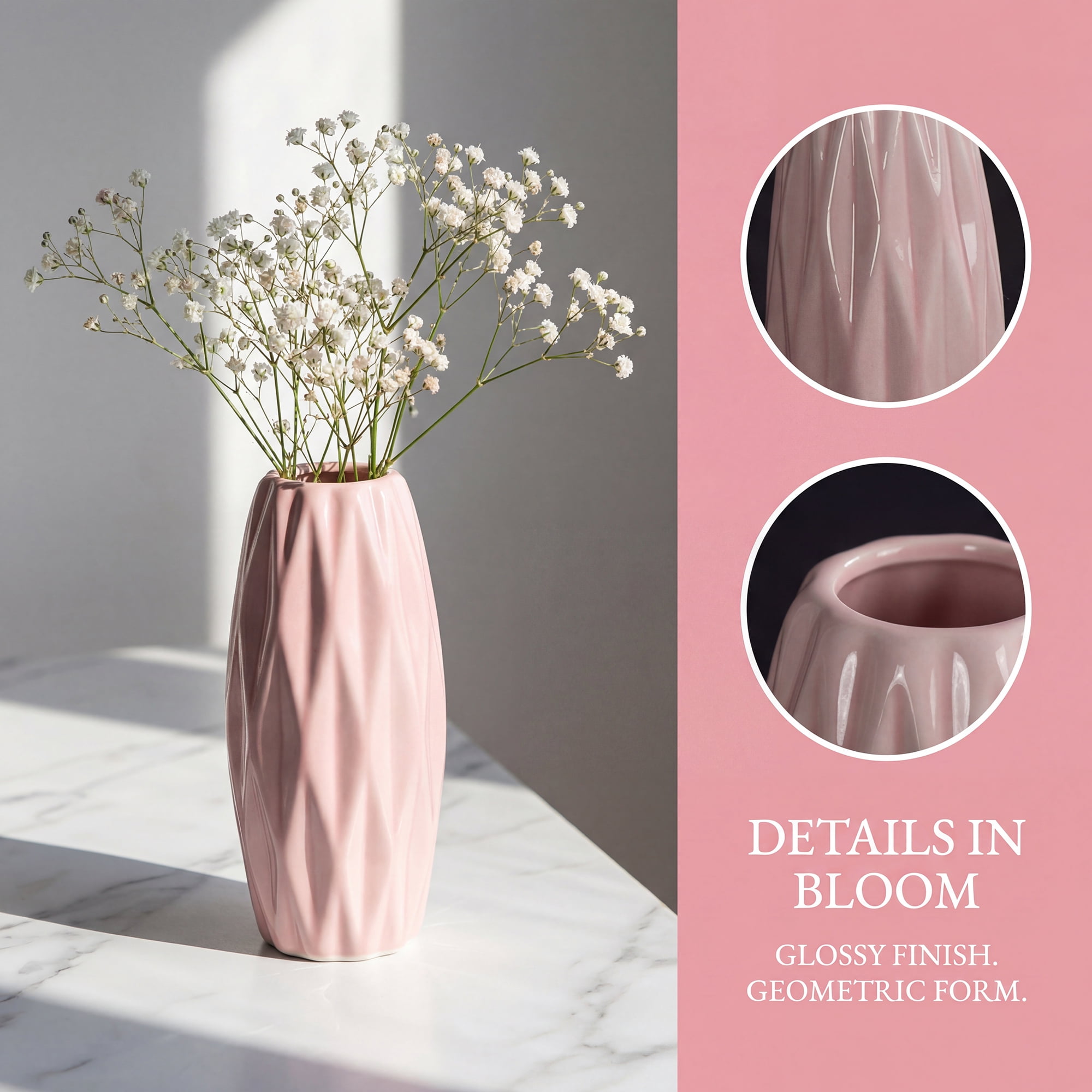 Unique Bargains Small Ceramic Modern Vase Matte Decorative Flower Vase for Desktop Pink