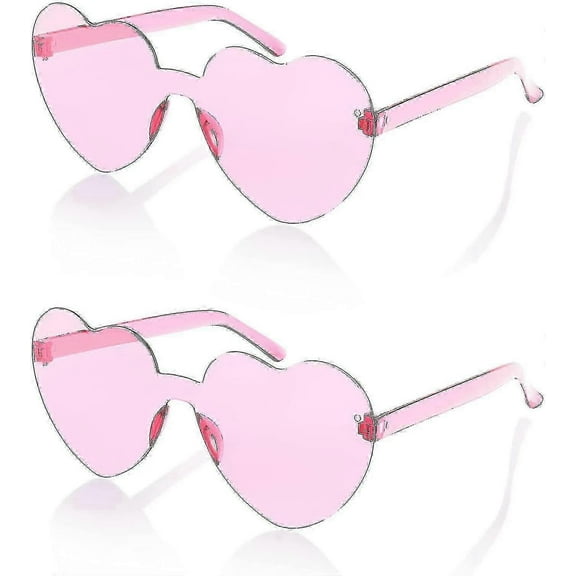 2 Pack Rimless Heart Shaped Sunglasses Women One Piece Transparent Trendy Love Glasses-YGWL