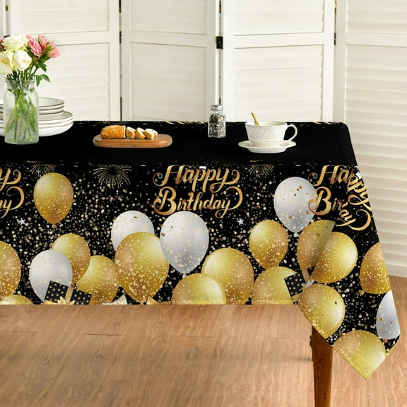 Birthday Tablecloth 60×84 Inch Rectangular, Birthday Balloons Fireworks Celebration Washable Table Cover for Party Picnic Dinner Decor