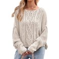 thumbnail image 2 of Womens Oversized Cable Knit Crew Neck Long Sleeve Fall Chunky Pullover Casual Loose Fit Sweater Tops S, 2 of 9
