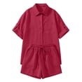 thumbnail image 5 of Short Sets for Women 2 Piece Outfit Button Down Shirt Casual Loose Shorts Womens Summer Clothes Athletic Sets for Women, 5 of 5