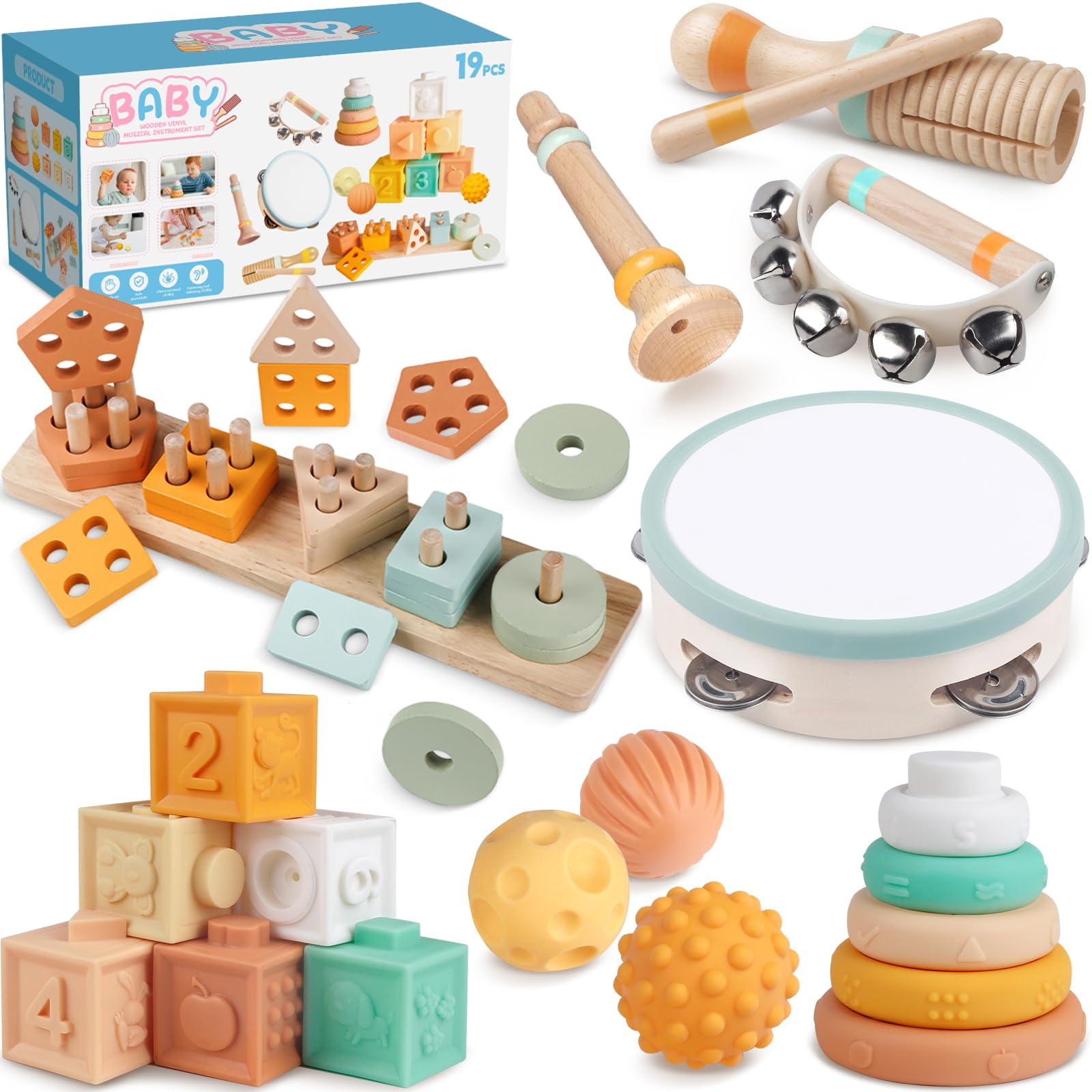 Montessori Baby Toys for Year Old, Wooden Musical Instruments