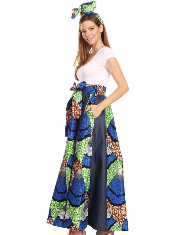 Monifa Long Maxi Skirt Colorful Ankara Wax Dutch African Skirt Gorgeous - 33-Multi - One Size Regular