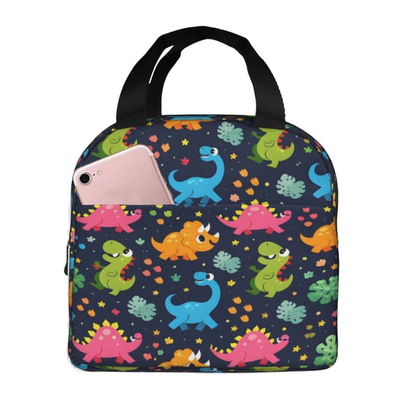 Cartoon Dinosaurs Lunch Bag Reusable Thermal Lunch Box with Handle for Women and Men