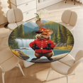 thumbnail image 4 of Castor-theme Fitted Round Tablecloths Elastic Edged Table Covers Waterproof Table Cloth for Kitchen Holiday Party Tables Decor 150cm, 4 of 6