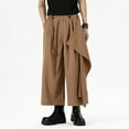 thumbnail image 3 of SSAAVKUY Men's Fashion Wide Leg Culottes Pants, Baggy Casual Elastic Waist Loose Streetwear Pants with Pockets Coffee 20, 3 of 6