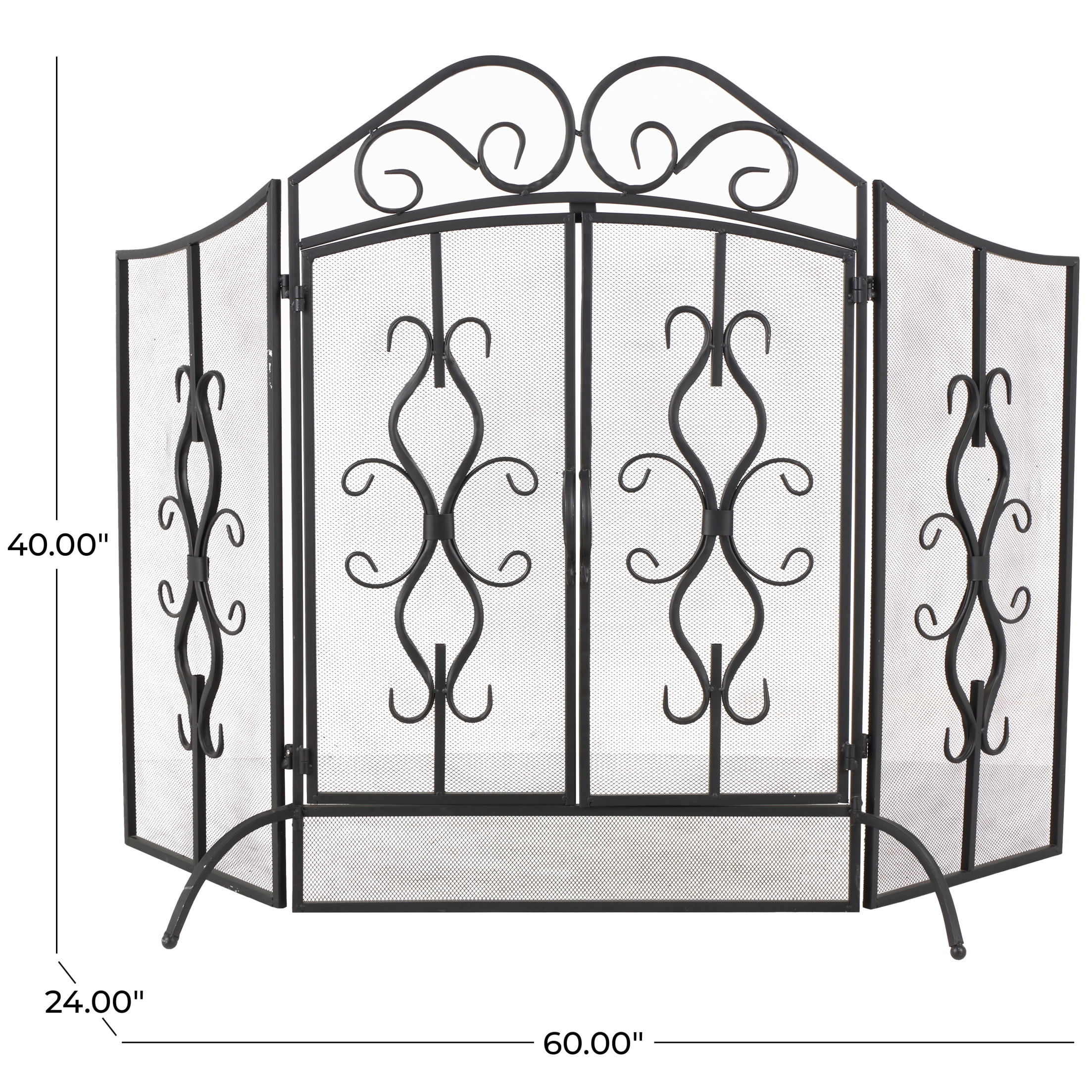 DecMode Gray Traditional Metal 3 Panel Foldable Fireplace Screen with Mesh Netting, 52"W x 35"H